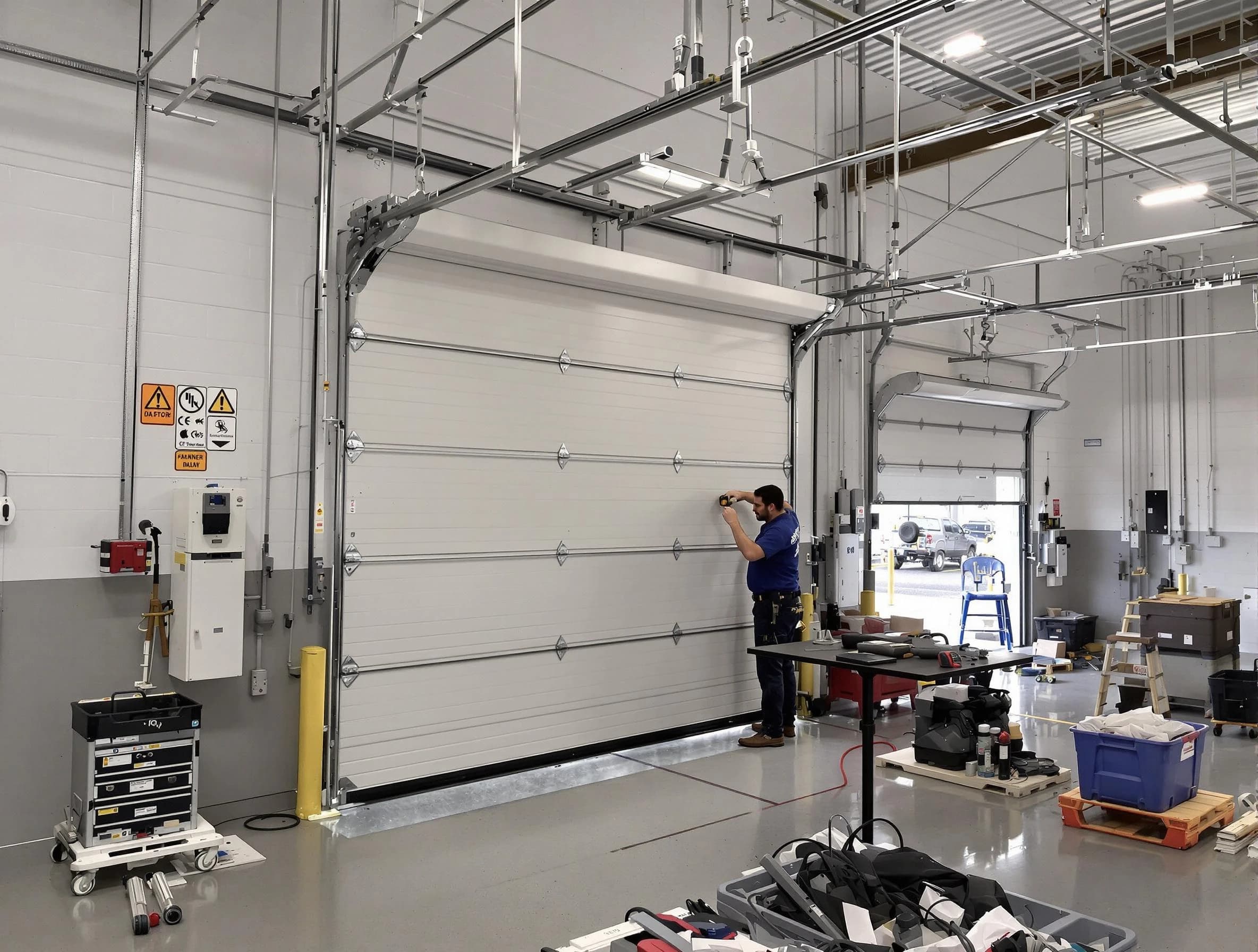 Commercial garage door repair being performed by Parker Garage Door Repair expert in Parker