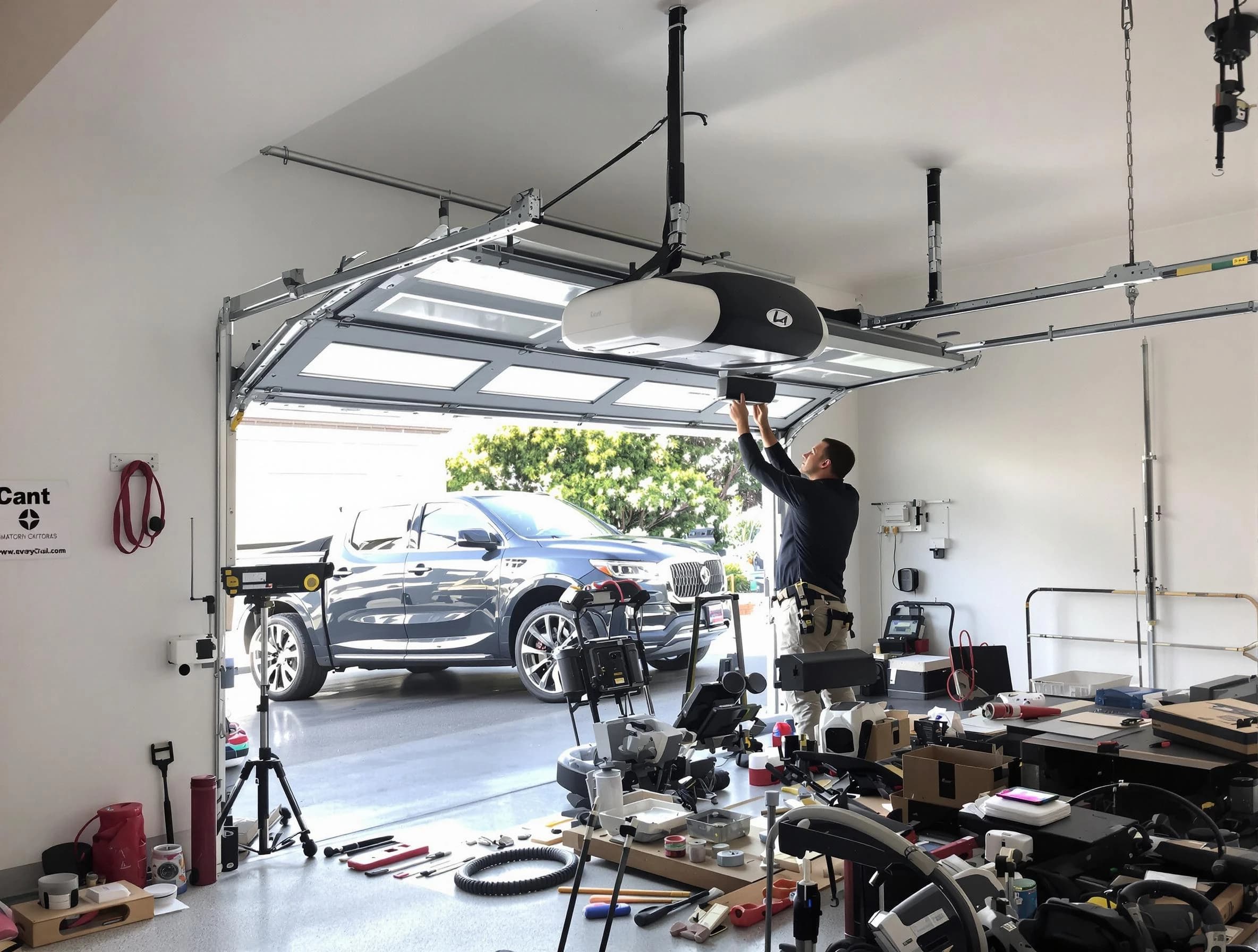 Parker Garage Door Repair specialist installing smart garage door opener system in Parker home