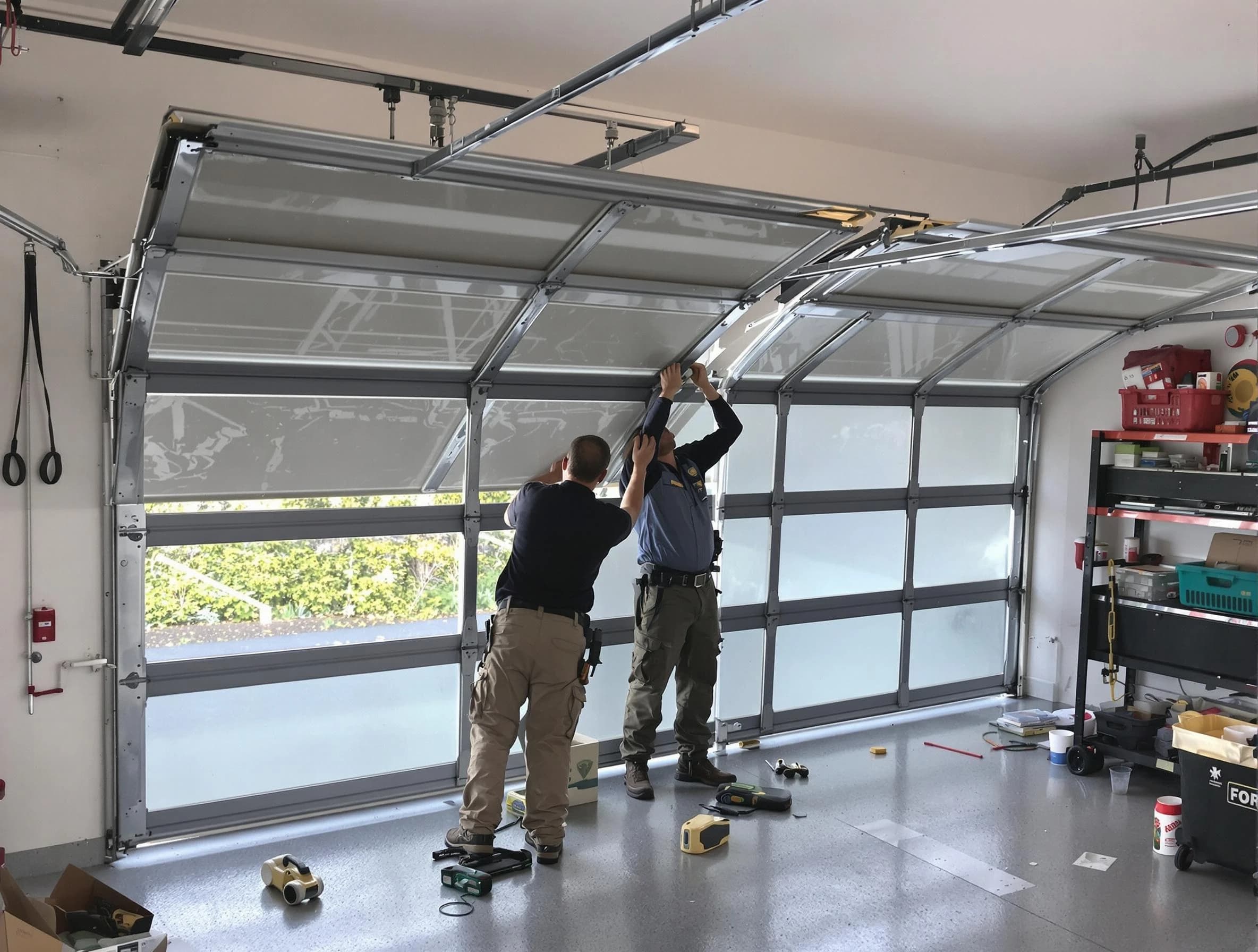 Parker Garage Door Repair expert performing precise panel replacement on Parker garage door