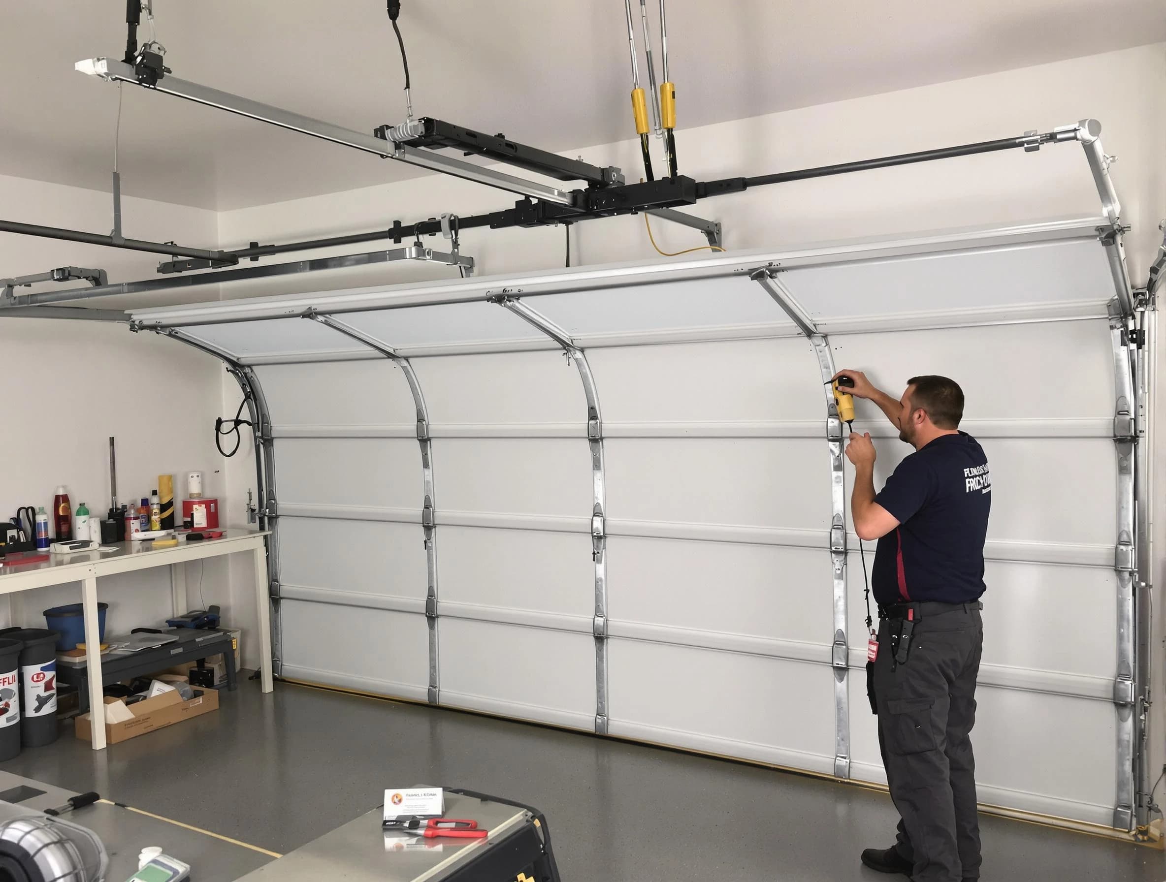 Parker Garage Door Repair certified technician performing overhead door system repair in Parker