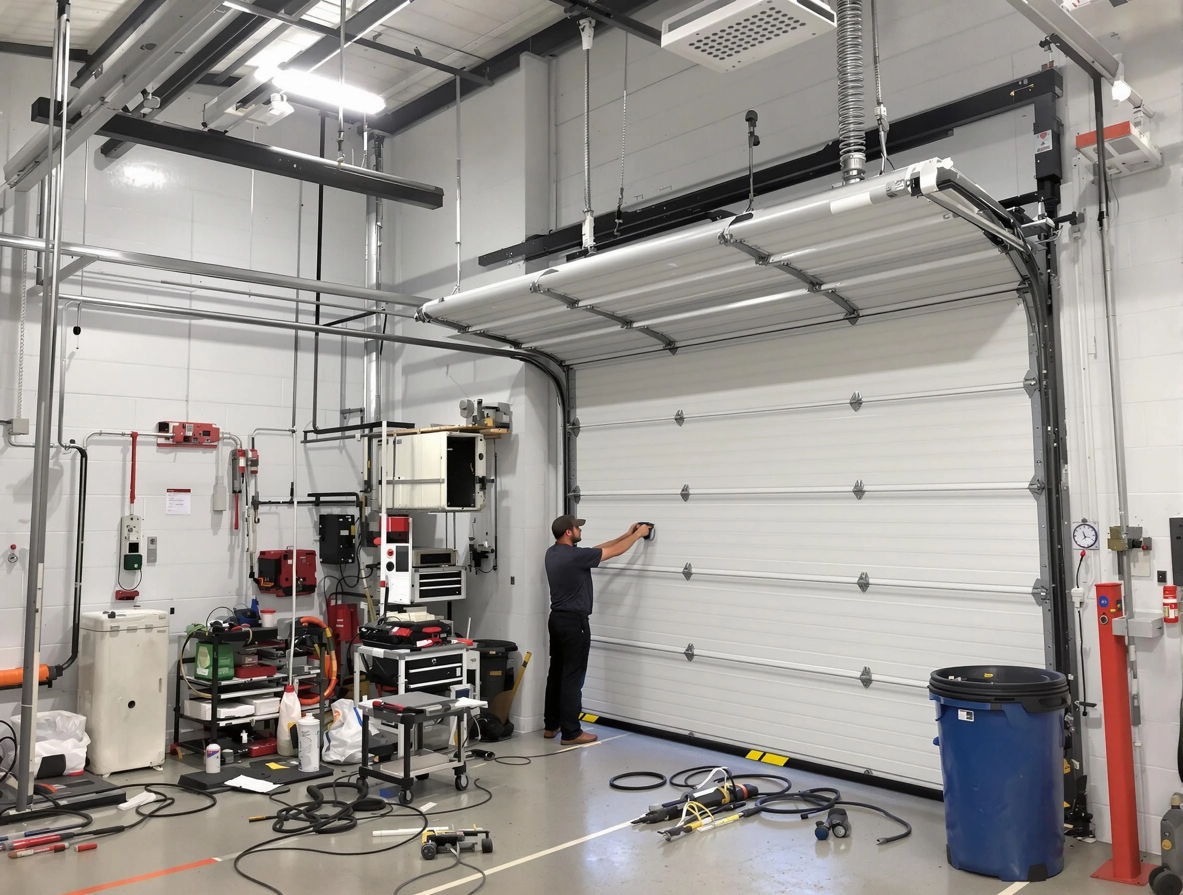 Parker Garage Door Repair certified technician performing commercial door repair at a Parker business facility