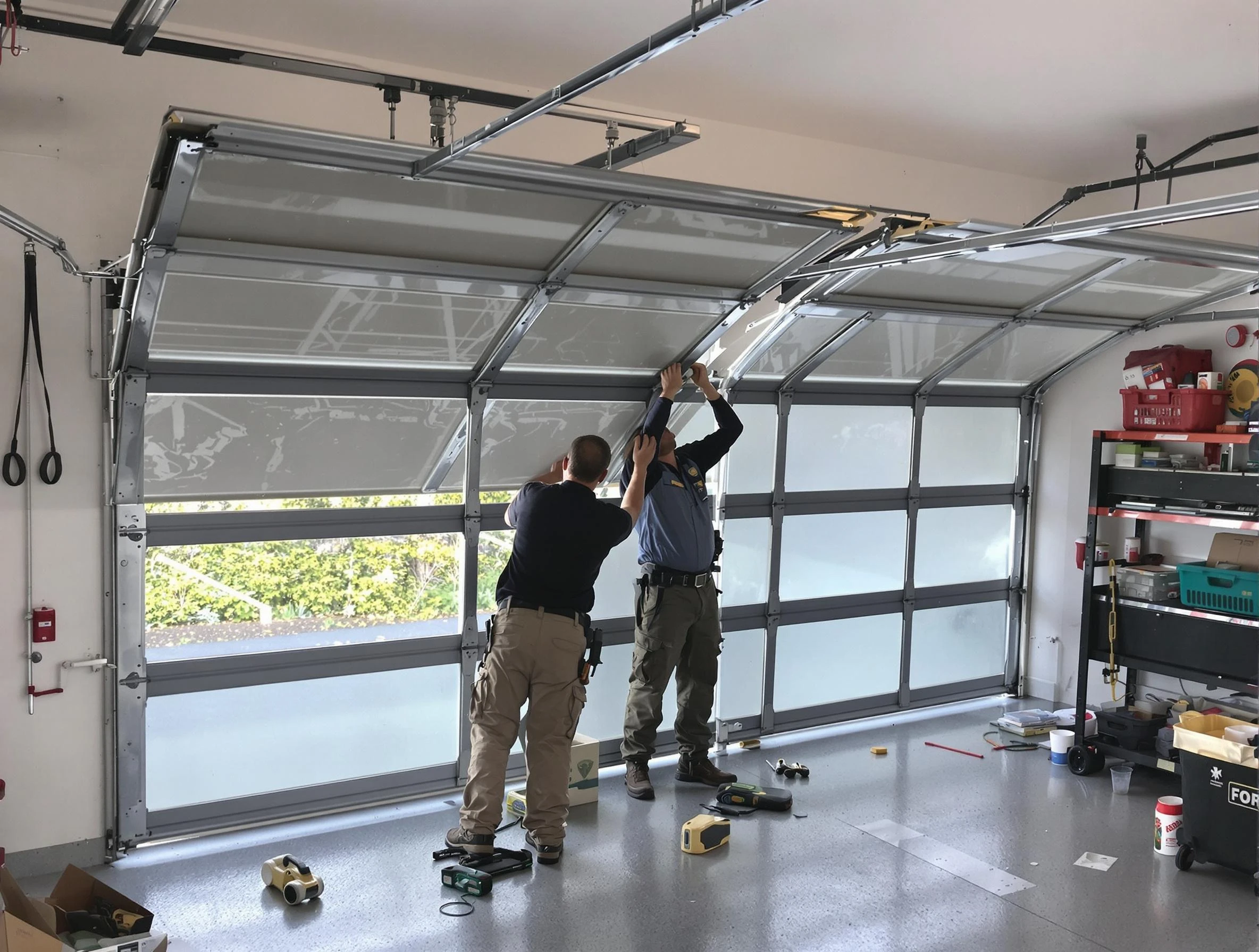 Parker Garage Door Repair expert performing precise panel replacement on Parker garage door