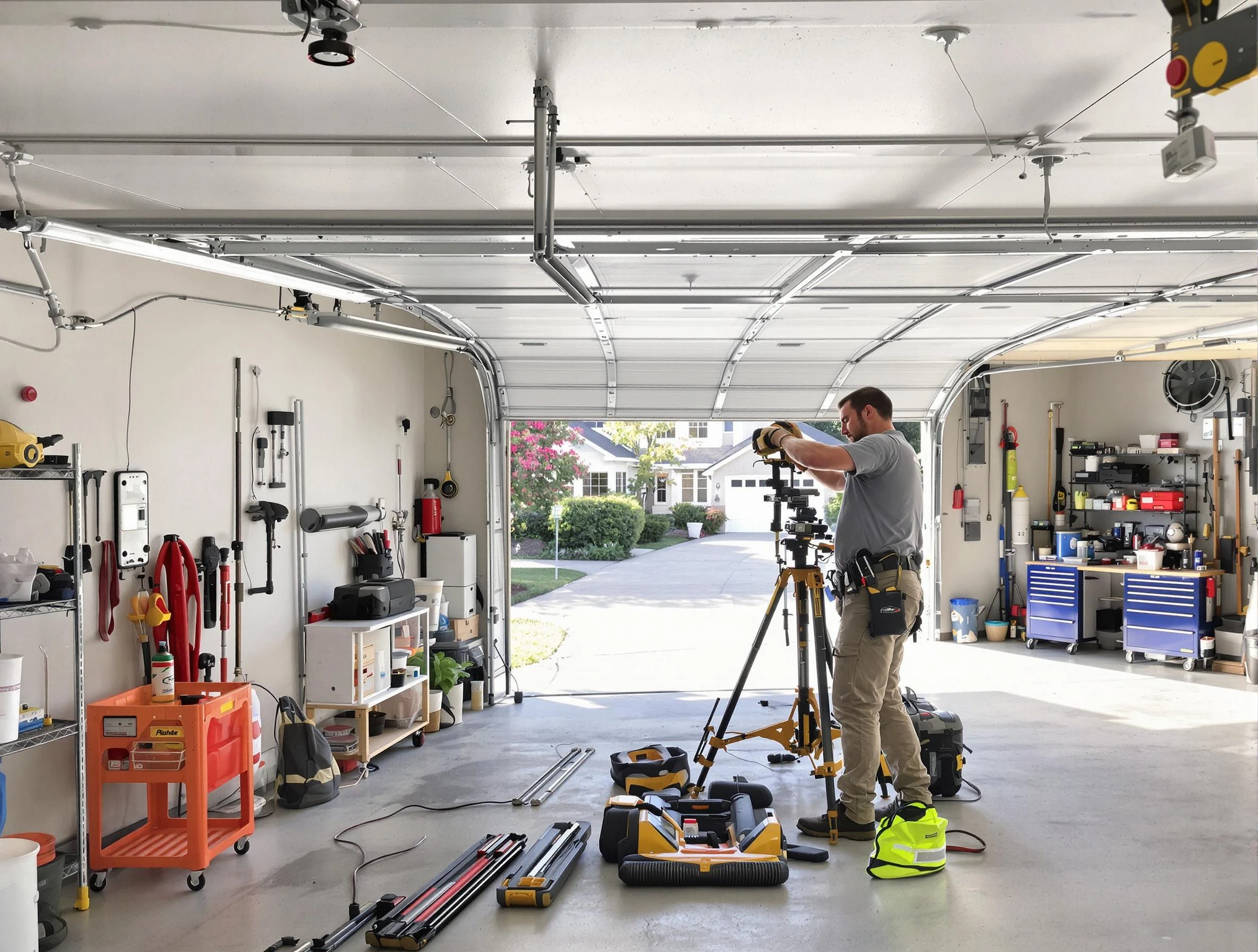 Parker Garage Door Repair specialist performing laser-guided track alignment in Parker